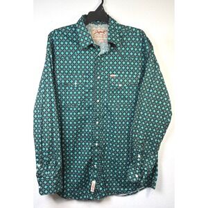 Rafter C Button Up Shirt Mens XL Teal Black Pro Flex 45 Western Excellent